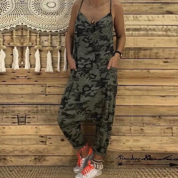Pants - Green Camouflage Jumpsuit